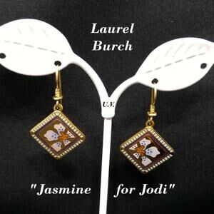 Vintage Laurel Burch "Jasmine For Jodi" Earrings, Pink Flower Gold Plated, 1980s